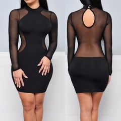 Vestido curto colado Sexy com Detalhe e Manga Transparente. - comprar online