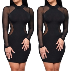 Vestido curto colado Sexy com Detalhe e Manga Transparente. - Clube das Coisas - Tudo para Você ficar mais Linda e Sexy