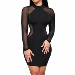 Vestido curto colado Sexy com Detalhe e Manga Transparente. - loja online