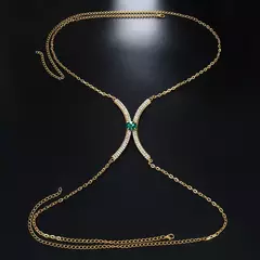 Colar de Corpo Body Chain Blogueira Verão Luxo Cristal Verde Madison. - Clube das Coisas - Tudo para Você ficar mais Linda e Sexy