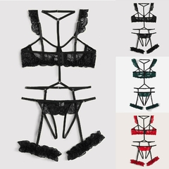 Conjunto de Lingerie Tina com Renda Sexy Erótica.