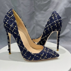 Sapato com tecido azul, Sapato de salto alto, Sapatos elegante com tecido azul Brisa. - loja online
