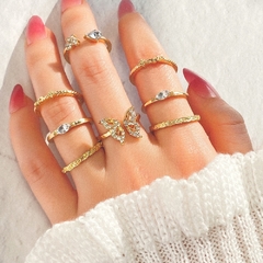 Conjunto de Anéis Dourado Sara, Super Tendência, Kit de Anéis Blogueirinhas.