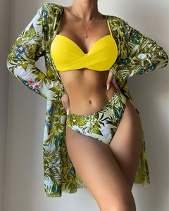 Conjunto de Biquíni com Saída de Praia Floral Sexy, Biquíni com 3 pecas elegantes, Moda Praia. - comprar online