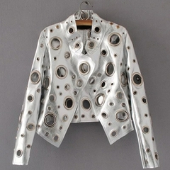 Jaqueta de couro com ilhós Diya. - comprar online
