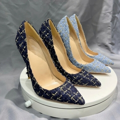 Sapato com tecido azul, Sapato de salto alto, Sapatos elegante com tecido azul Brisa. - comprar online