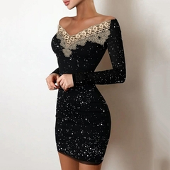 Vestidos sexy de festa, Vestido elegante brilhante, vestido na altura dos ombros. - comprar online