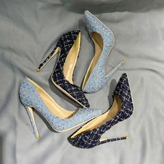Sapato com tecido azul, Sapato de salto alto, Sapatos elegante com tecido azul Brisa. - comprar online