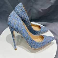 Sapato com tecido azul, Sapato de salto alto, Sapatos elegante com tecido azul Brisa. - Clube das Coisas - Tudo para Você ficar mais Linda e Sexy