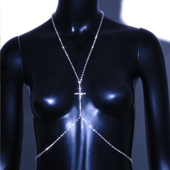 Colar para Corpo Body Chain Sexy Cruz, Corrente com Cruz de Strass Gigi.