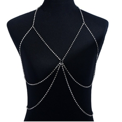 Colar body chain de strass, Sutiã joia de corpo de strass Elena. na internet