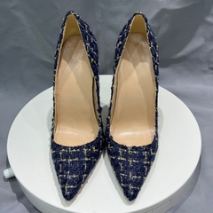 Imagem do Sapato com tecido azul, Sapato de salto alto, Sapatos elegante com tecido azul Brisa.