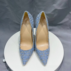 Sapato com tecido azul, Sapato de salto alto, Sapatos elegante com tecido azul Brisa. - loja online