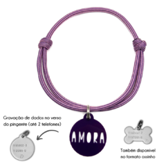 Tag de identificação pet personalizada rosa e roxo listras