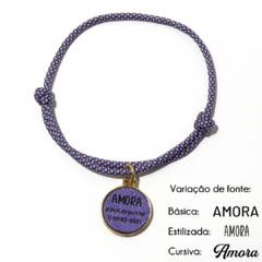 Tag de identificação pet personalizada roxo diamante