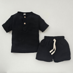 CONJUNTO REMERA Y SHORT LINO NEGRO