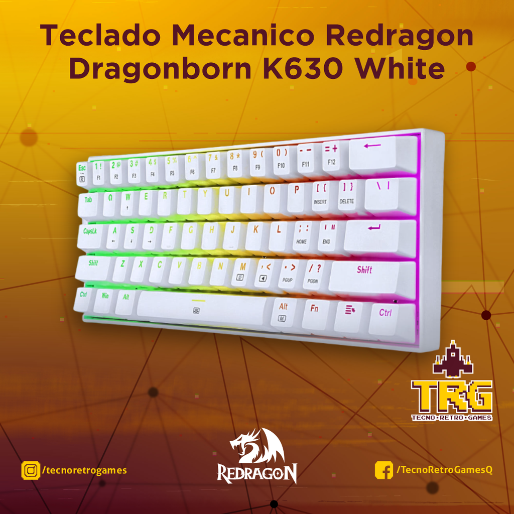 Teclado Gamer 60% Redragon Dragonborn K630 Mecanico RGB Switch Red - Negro  Perifericos Teclados