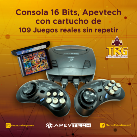 Consola 16 Bits, Apevtech con cartucho de 109 Juegos reales sin repetir