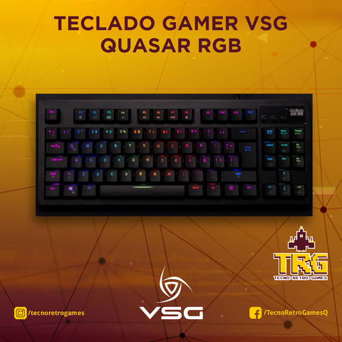 Teclado Gamer VSG Quasar RGB mecánico TKL, control multimedia con interruptores Outemu Red
