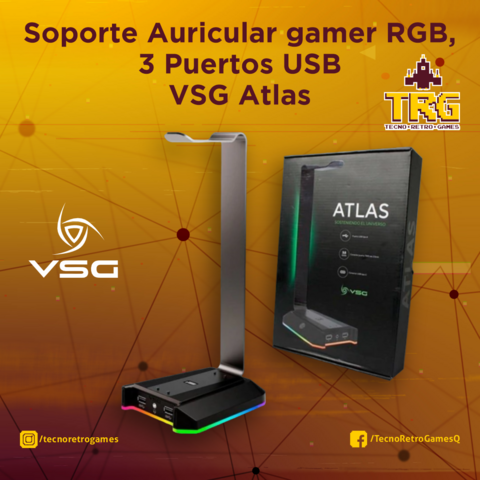 Soporte Auricular gamer RGB, 3 Puertos USB VSG Atlas