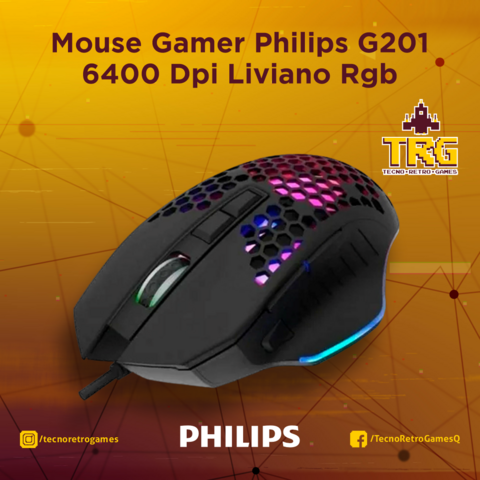 Mouse Gamer Philips G201 6400 Dpi Liviano Rgb - Gaming Pc