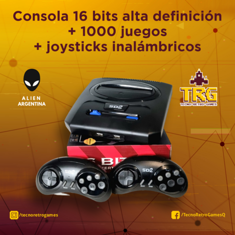 Consola 16 bits alta definicion con mas de 1000 juegos y joysticks inalambricos