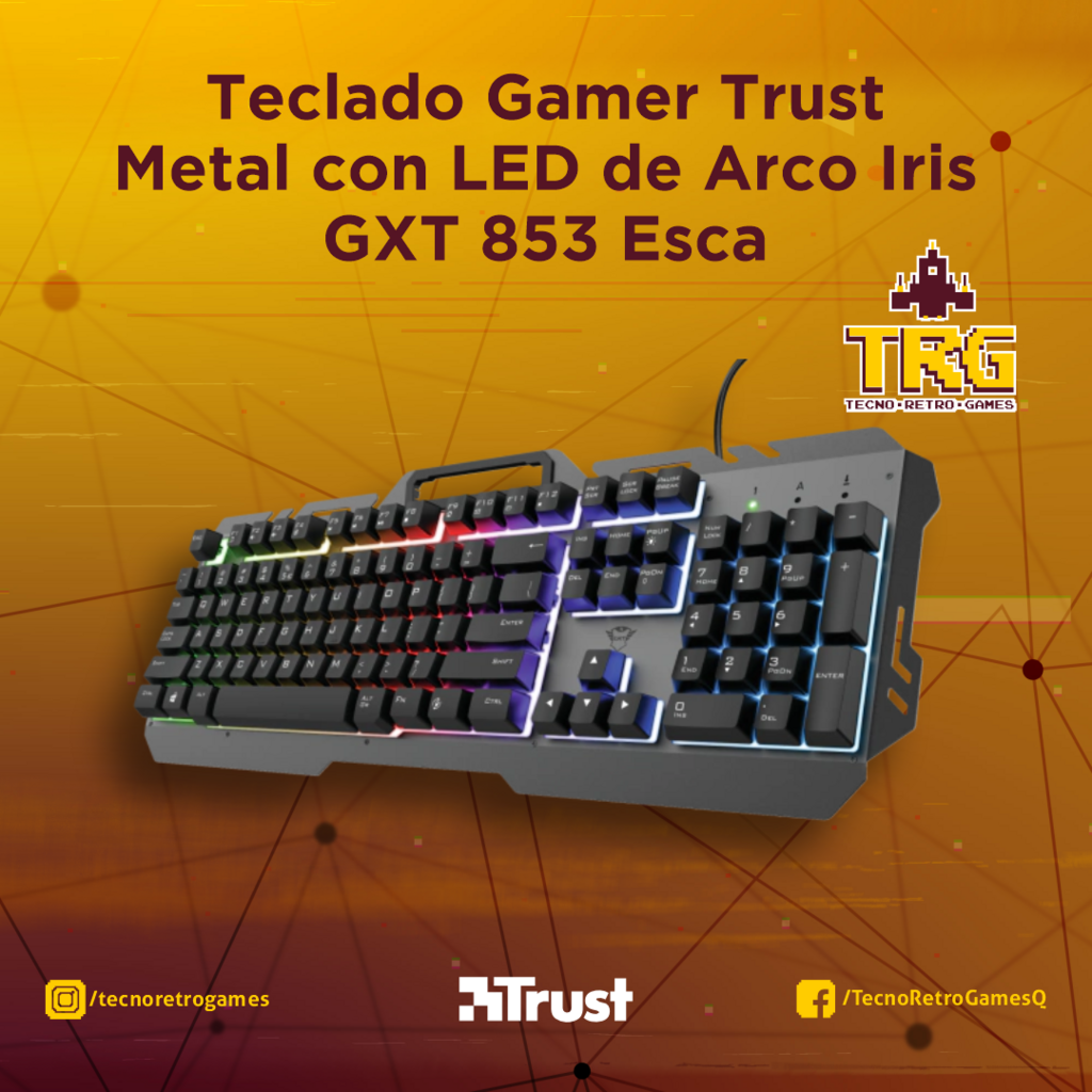 Teclado Gamer Trust de Metal con LED de Arco Iris GXT 853 Esca