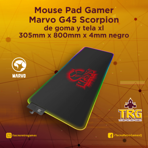 Mouse Pad gamer Marvo G45 Scorpion de goma y tela xl 305mm x 800mm x 4mm negro