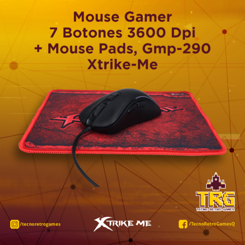 Mouse Gamer 7 Botones 3600 Dpi mas Mouse Pads, Gmp-290 PC Retroiluminado Xtrike-Me