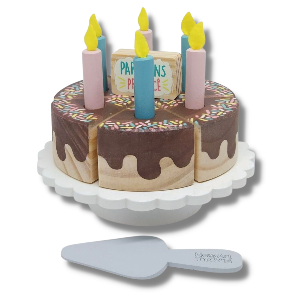 Conjunto de jogos de bolo de festa de aniversário, 28 brinquedos de bolo de  aniversário de corte de madeira com comida de faz de conta com velas,  brinquedo de comida de faz