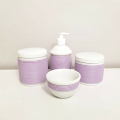 Conjunto 4 pçs Porcelana com Alinhavado Lilás