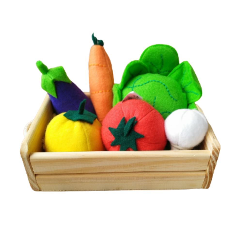 Caja fruta y verdura juguete - Tela y madera