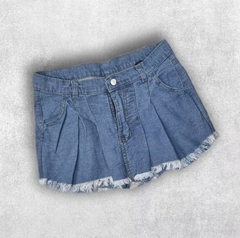 Short Pollera Tableada Mini Falda Jean Mujer Tiro Alto Moda (52) - tienda online