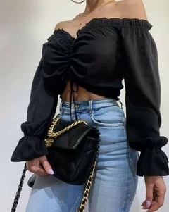 Crop Top Manga Larga Volados Frunce Paisanita Mujer