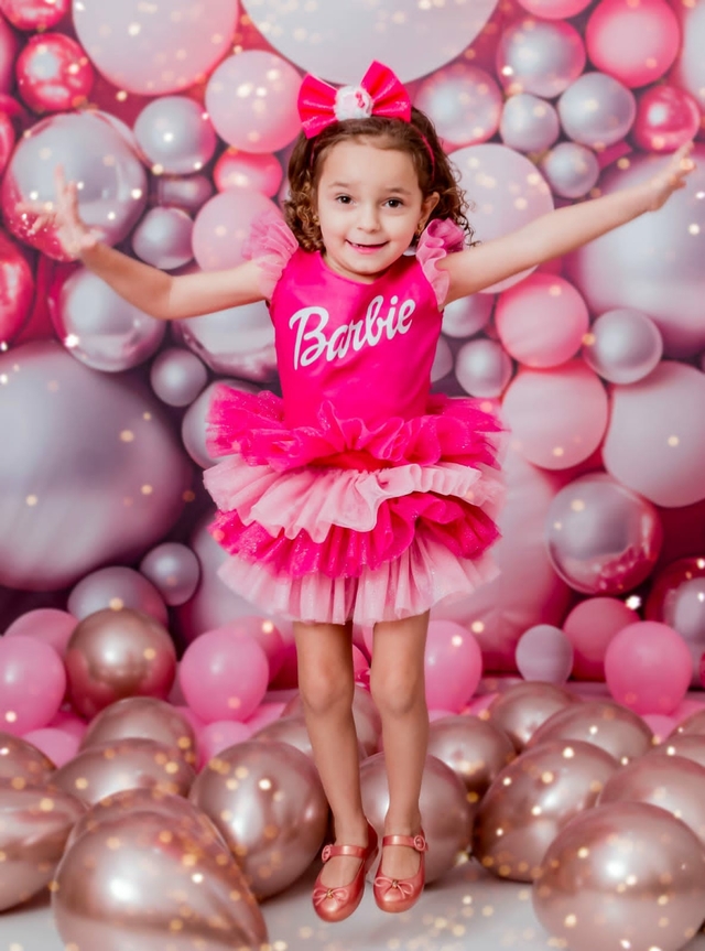 Vestido Infantil Barbie Saia Rosa de Tule Com Glitter - Rosa