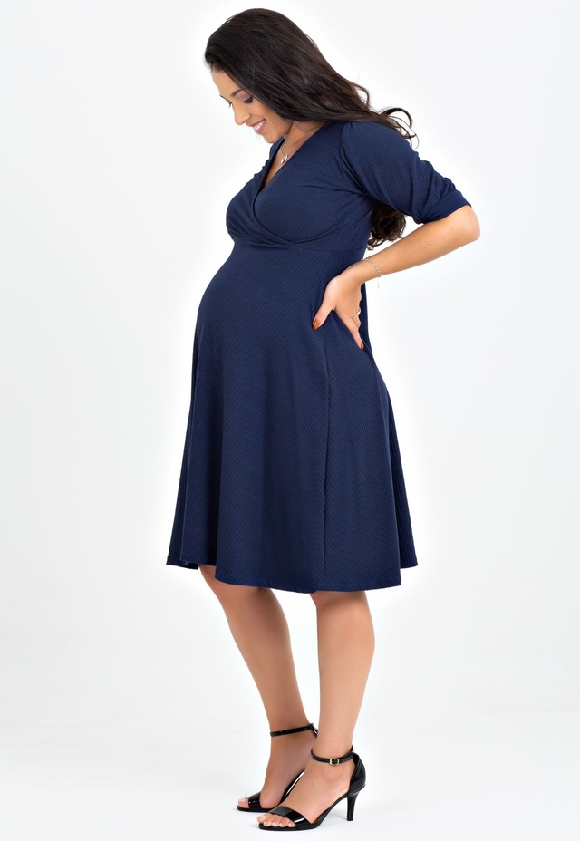 Vestido God Transpassado Gestante e Amamenta o Azul Marinho REF NN2