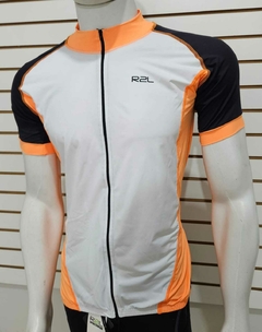 camisa de ciclismo - Branca, laranja com detalhe preto