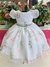 1193 Vestido Infantil Branco Com Buquê de Flores Verde - 6 ao 12