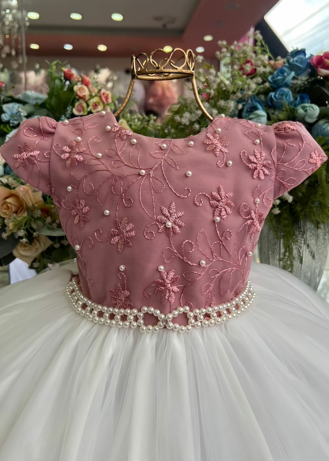 VESTIDO INFANTIL CINDERELA PRINCESA AZUL C/ RENDA E PÉROLAS