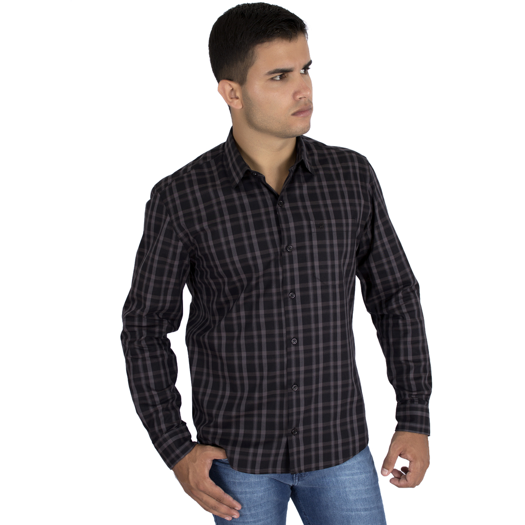 Camisa Masculina Manga Longa - Xadrez Roxo e Branco - ABCI