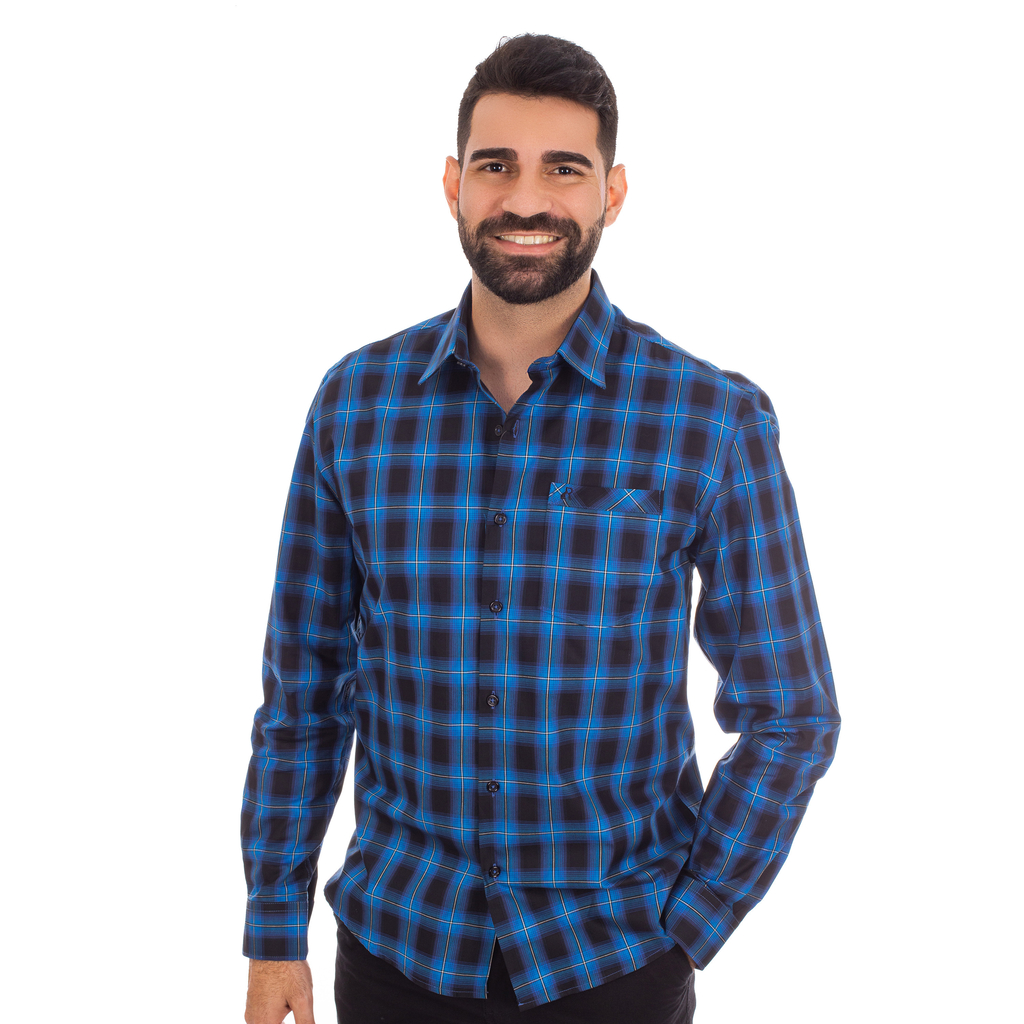 Camisa masculina 100% algodão Casual Xadrez