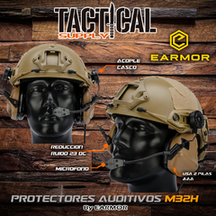 PROTECTORES ADITIVOS TACTICOS EARMOR M32H CON ACOPLE CASCO FAST + PTT BAOFENG