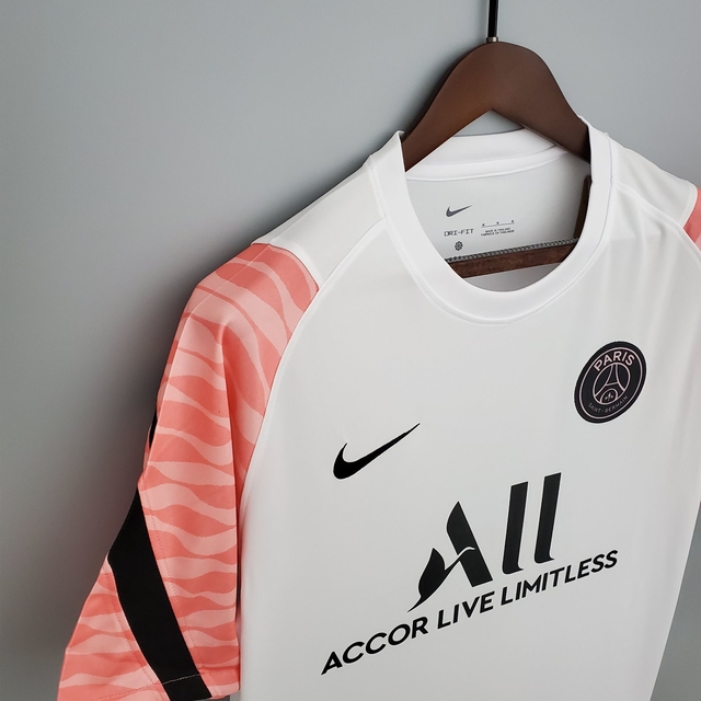Camisa Paris Saint-Germain Treino 21/22 Torcedor Nike Masculina - Branco +  Rosa