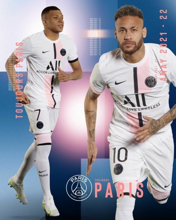 Camisa Paris Saint-Germain Away 21/22 Patch Uefa Champions League Jogador  Nike Masculina - Branco + Rosa