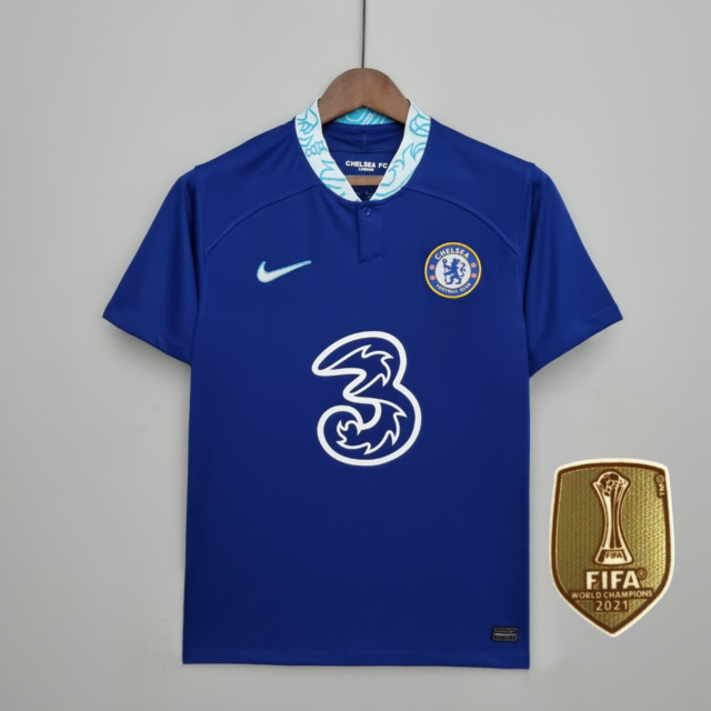 Camisa Chelsea FC I Home 21/22 Patch Mundial de Clubes Torcedor Nike  Masculina - Azul