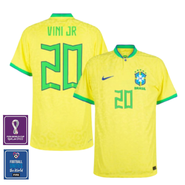 Camisa Seleção Brasil 1 Home 22/23 Jogador Vini Jr 20 Nike Amarelo