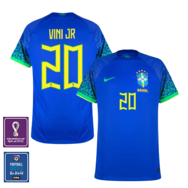 Camisa Seleção Brasil 2 Away 22/23 Azul Jogador Vini JR 20 R$ 179,90