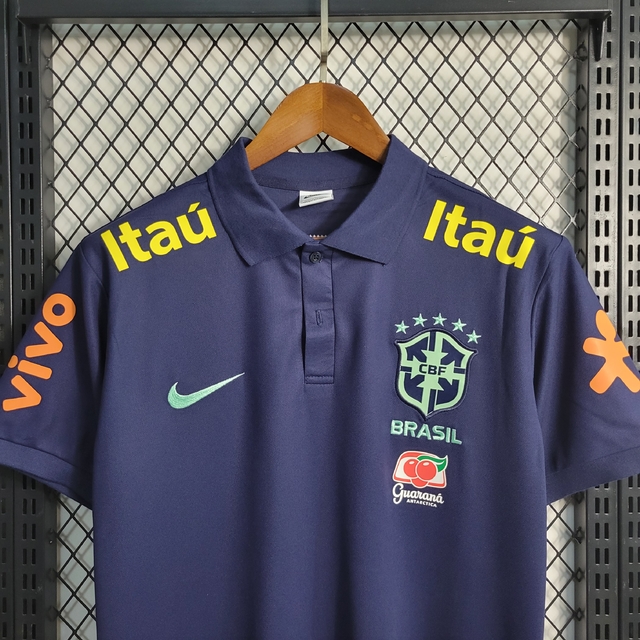 Camisa Seleção Brasil Polo Azul Claro 2022/23 Torcedor Masculina