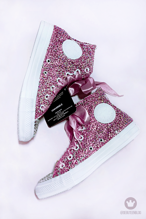 T nis personalizado Converse All Star cano alto com cristais rosa
