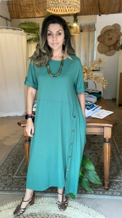 VESTIDO BALONE COM BOTOES LATERAIS VERDE